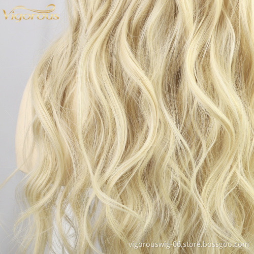 Vigorous Long Wave Hair Lace Wigs Front for Black Women Ombre Color Black To Blonde Synthetic Curly Hair Wig Middle Parting